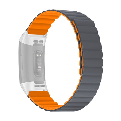 For Fitbit Charge 3 / 4 Silicone Magnetic Watch Band(Grey Orange) - Watch Bands by buy2fix | Online Shopping UK | buy2fix