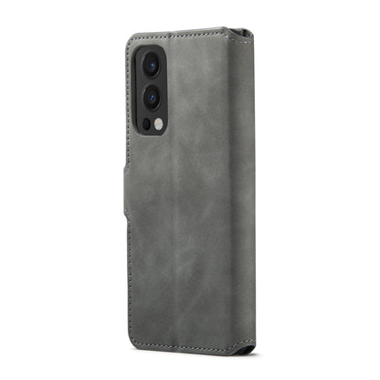 For OnePlus Nord 2 DG.MING Retro Oil Side Horizontal Flip Leather Case with Holder & Card Slots & Wallet(Grey) - OnePlus Cases by DG.MING | Online Shopping UK | buy2fix