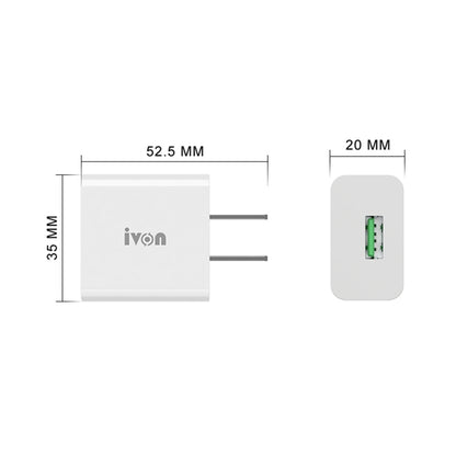 IVON AD-35 2 in 1 18W QC3.0 USB Port Travel Charger + 1m USB to USB-C / Type-C Data Cable Set, US Plug(White) - USB Charger by IVON | Online Shopping UK | buy2fix