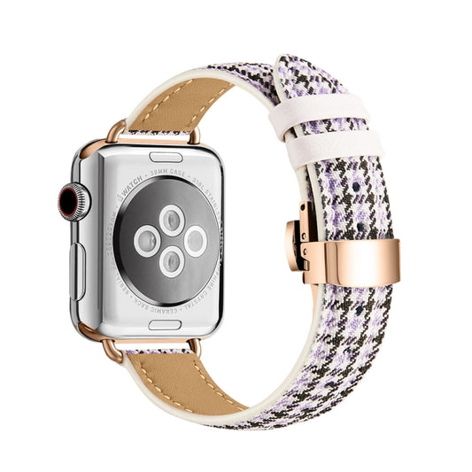 Slimming Butterfly Buckle Watch Band For Apple Watch Series 9&8&7 41mm / SE 3&SE 2&6&SE&5&4 40mm / 3&2&1 38mm(Houndstooth Purple Rose Gold) - Watch Bands by buy2fix | Online Shopping UK | buy2fix