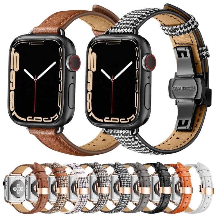 Slimming Butterfly Buckle Watch Band For Apple Watch Ultra 49mm&Watch Ultra 2 49mm / Series 9&8&7 45mm / SE 3&SE 2&6&SE&5&4 44mm / 3&2&1 42mm(Houndstooth Brown Rose Gold) - Watch Bands by buy2fix | Online Shopping UK | buy2fix