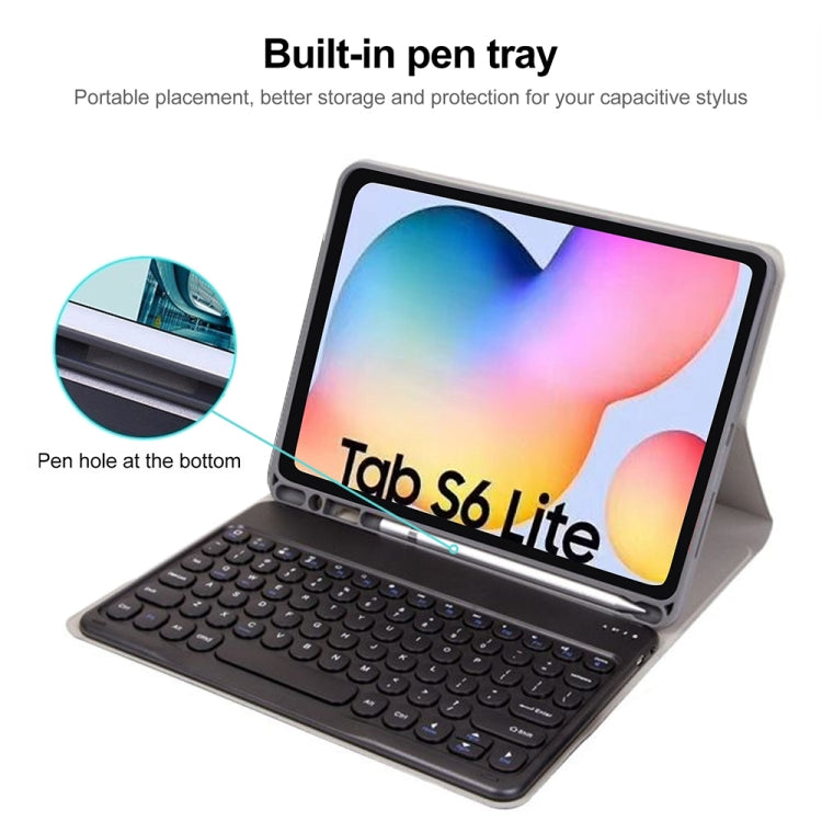 Round Cap Bluetooth Keyboard Leather Case with Pen Slot for Samsung Galaxy Tab S6 Lite, Specification:without Touchpad(Dark Blue+Black Keyboard) - Samsung Keyboard by buy2fix | Online Shopping UK | buy2fix