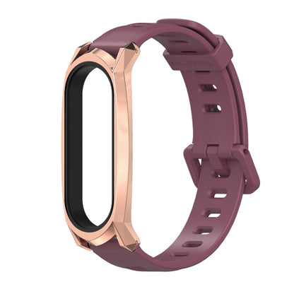 For Xiaomi Mi Band 6 / 5 / 4 / 3 Mijobs Flat Hole Silicone Watch Band, Style:GT Case(Wine Red+Rose Gold) - Watch Bands by MIJOBS | Online Shopping UK | buy2fix