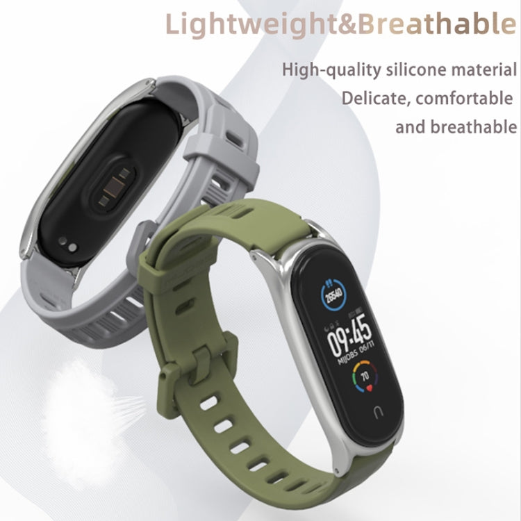 For Xiaomi Mi Band 6 / 5 / 4 / 3 Mijobs Flat Hole Silicone Watch Band, Style:Plus Case(Army Green+Silver) - Watch Bands by MIJOBS | Online Shopping UK | buy2fix