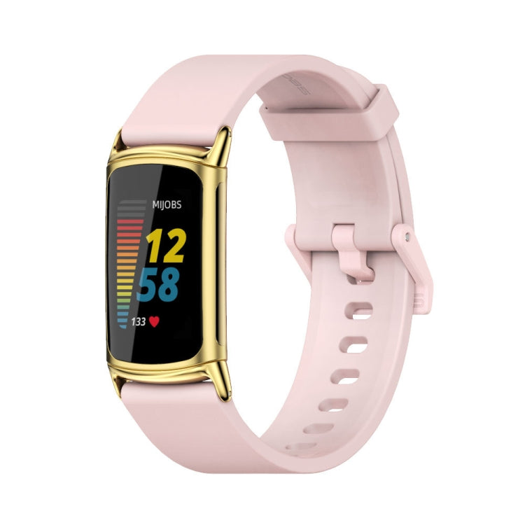 For Fitbit Charge 5 Mijobs Soft Silicone  Watch Band(Pink+Gold) - Watch Bands by MIJOBS | Online Shopping UK | buy2fix