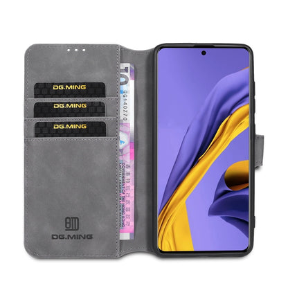 For Galaxy A71 DG.MING Retro Oil Side Horizontal Flip Case with Holder & Card Slots & Wallet(Grey) - Galaxy Phone Cases by DG.MING | Online Shopping UK | buy2fix