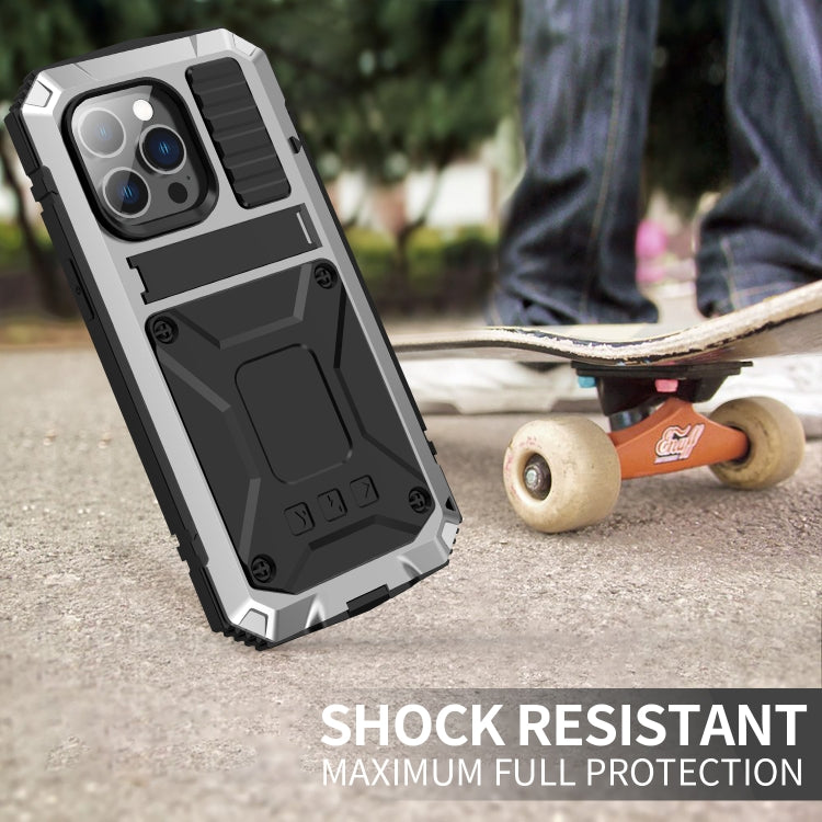 For iPhone 14 Pro Max R-JUST Shockproof Waterproof Dust-proof Case with Holder (Silver) - iPhone 14 Pro Max Cases by R-JUST | Online Shopping UK | buy2fix