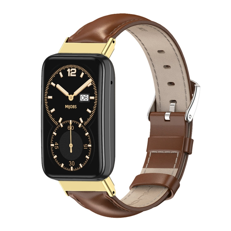 For Xiaomi Mi Band 7 Pro Mijobs Genuine Leather Top Layer Cowhide Watch Band(Brown Gold) - Watch Bands by MIJOBS | Online Shopping UK | buy2fix