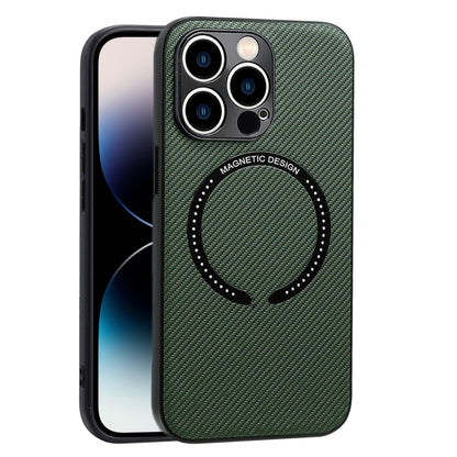 For iPhone 14 Pro Carbon Fiber Texture MagSafe Magnetic Phone Case(Dark Green) - iPhone 14 Pro Cases by buy2fix | Online Shopping UK | buy2fix