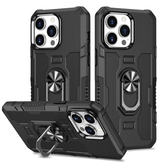 For iPhone 12 / 12 Pro Ring Holder Armor Hybrid Phone Case(Black) - iPhone 12 / 12 Pro Cases by buy2fix | Online Shopping UK | buy2fix