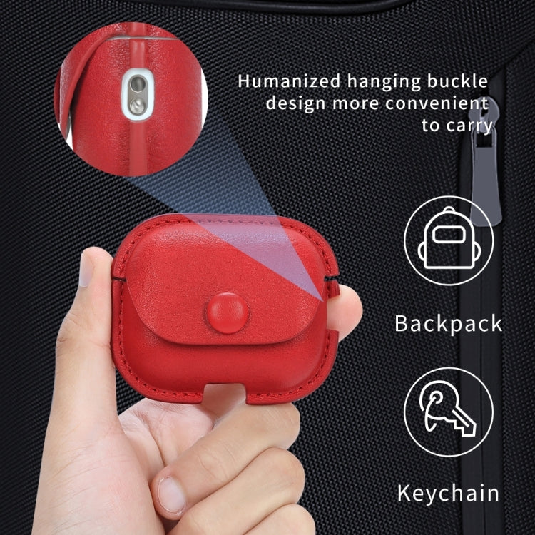 For AirPods Pro 2 Litchi Texture PU Leather Earphone Protective Case with Hook(Red) - For AirPods Pro 2 by buy2fix | Online Shopping UK | buy2fix