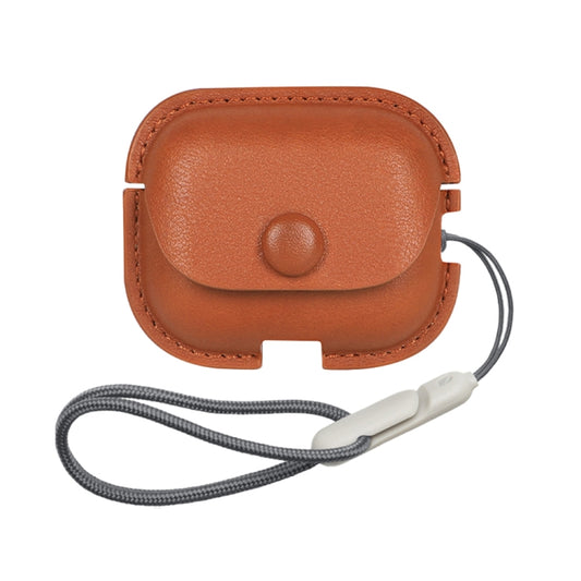 For AirPods Pro 2 Litchi Texture PU Leather Earphone Protective Case with Lanyard(Light Brown) - For AirPods Pro 2 by buy2fix | Online Shopping UK | buy2fix