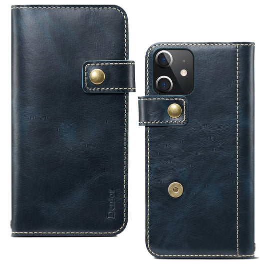 For iPhone 12 mini Denior Oil Wax Cowhide DK Magnetic Button Leather Phone Case(Dark Blue) - iPhone 12 mini Cases by Denior | Online Shopping UK | buy2fix