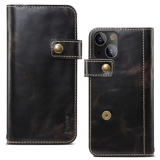 For iPhone 13 Denior Oil Wax Cowhide DK Magnetic Button Leather Phone Case(Black) - iPhone 13 Cases by Denior | Online Shopping UK | buy2fix