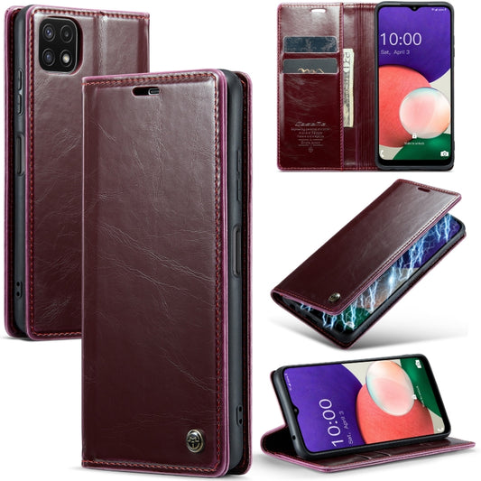 For Samsung Galaxy A22 5G / F42 5G CaseMe 003 Crazy Horse Texture Leather Phone Case(Wine Red) - Galaxy Phone Cases by CaseMe | Online Shopping UK | buy2fix