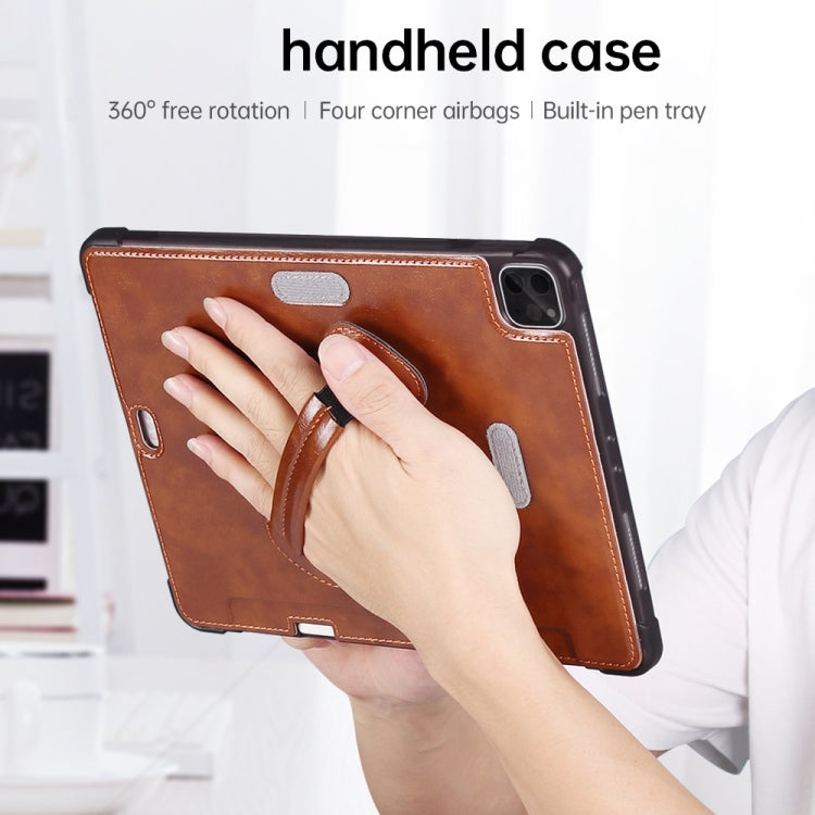 For iPad Air 11 2024 / Air 4 / Air 5 360 Degree Rotation Handheld Leather Back Tablet Case with Pencil Slot(Brown) - iPad Air (2022) / (2020) 10.9 Cases by buy2fix | Online Shopping UK | buy2fix