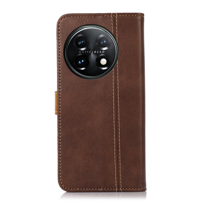 For OnePlus 11 5G Stitching Thread Calf Texture Leather Phone Case(Brown) - OnePlus Cases by buy2fix | Online Shopping UK | buy2fix