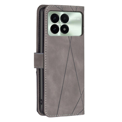 For Xiaomi Redmi K70 / K70 Pro Magnetic Buckle Rhombus Texture Leather Phone Case(Grey) - K70 Pro Cases by buy2fix | Online Shopping UK | buy2fix