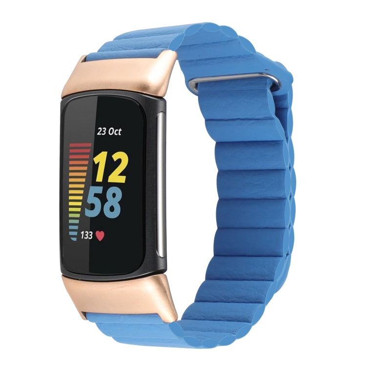 For Fitbit Charge 5 Magnetic Loop Leather Watch Band(Cape Cod Blue) - Watch Bands by buy2fix | Online Shopping UK | buy2fix