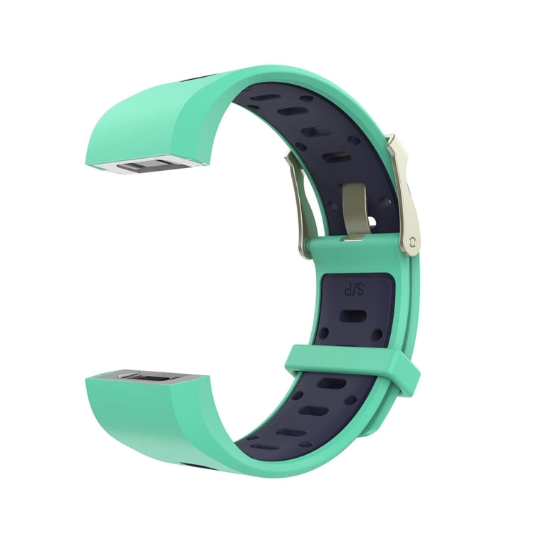 For Fitbit Charge 2 Two-tone Round Hole Silicone  Watch Band with Buckle(Green + Blue) - Watch Bands by buy2fix | Online Shopping UK | buy2fix