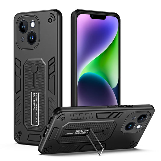 For iPhone 14 Plus Variety Brave Armor Finger Loop Holder Phone Case(Black) - iPhone 14 Plus Cases by buy2fix | Online Shopping UK | buy2fix