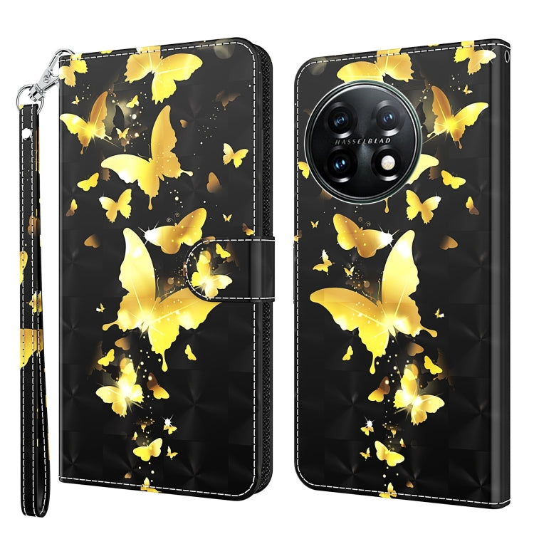 For OnePlus 11 3D Painting Pattern TPU + PU Leather Phone Case(Gold Butterfly) - OnePlus Cases by buy2fix | Online Shopping UK | buy2fix