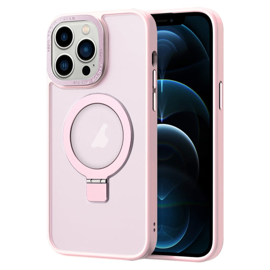 For iPhone 12 Pro Max Skin Feel MagSafe Magnetic Holder Phone Case(Pink) - iPhone 12 Pro Max Cases by buy2fix | Online Shopping UK | buy2fix