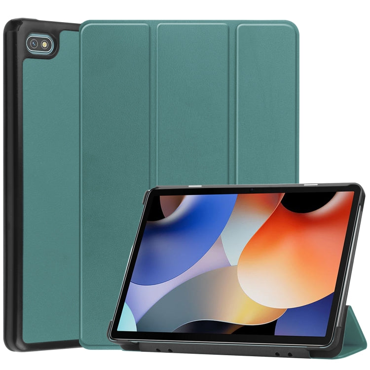 For Blackview Oscal Pad 10 Custer Pure Color 3-Fold Holder Smart Leather Tablet Case(Dark Green) - Others by buy2fix | Online Shopping UK | buy2fix