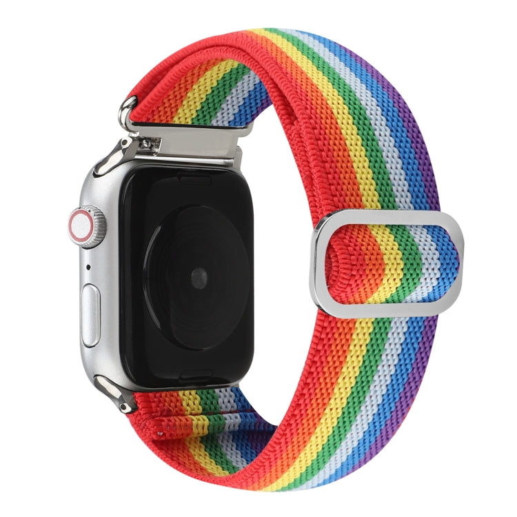 For Apple Watch Ultra 49mm&Watch Ultra 2 49mm / Series 9&8&7 45mm / SE 3&SE 2&6&SE&5&4 44mm / 3&2&1 42mm Buckle Elastic Nylon Watch Band(Rainbow) - Watch Bands by buy2fix | Online Shopping UK | buy2fix