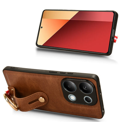 For Xiaomi Redmi Note 13 Pro 4G Wristband Leather Back Phone Case(Brown) - Note 13 Pro Cases by buy2fix | Online Shopping UK | buy2fix