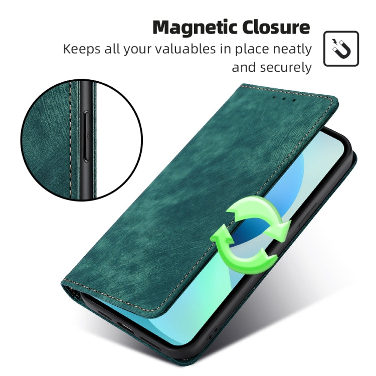 For Blackview A52 RFID Anti-theft Brush Magnetic Leather Phone Case(Green) - More Brand by buy2fix | Online Shopping UK | buy2fix