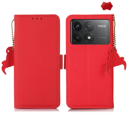 For Xiaomi Redmi K70 Pro Side-Magnetic TJ Genuine Leather RFID Phone Case(Red) - K70 Pro Cases by buy2fix | Online Shopping UK | buy2fix