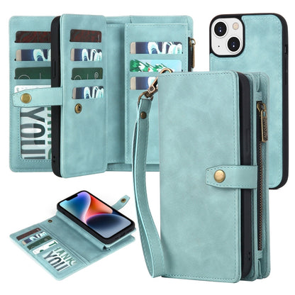 For iPhone 14 Plus Zipper Wallet Detachable MagSafe Leather Phone Case(Blue) - iPhone 14 Plus Cases by buy2fix | Online Shopping UK | buy2fix