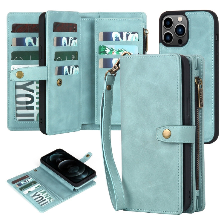 For iPhone 11 Pro Max Zipper Wallet Detachable MagSafe Leather Phone Case(Blue) - iPhone 11 Pro Max Cases by buy2fix | Online Shopping UK | buy2fix