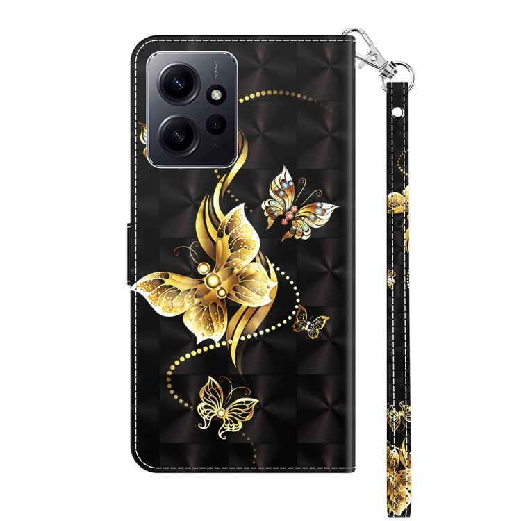 For Xiaomi Redmi Note  12 Pro+ 5G Global 3D Painted Pattern Leather Phone Case(Golden Butterfly) - Xiaomi Cases by buy2fix | Online Shopping UK | buy2fix