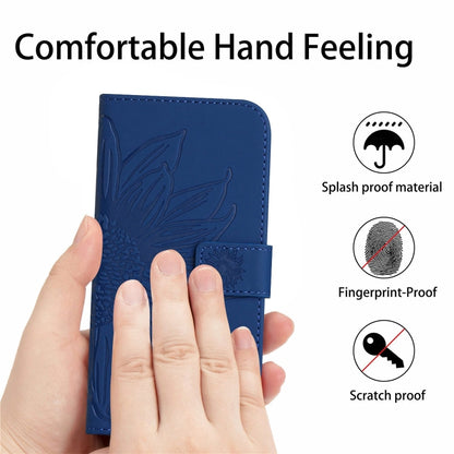 For Xiaomi Redmi Note 13 Pro 4G Global Skin Feel Sun Flower Embossed Flip Leather Phone Case with Lanyard(Dark Blue) - Note 13 Pro Cases by buy2fix | Online Shopping UK | buy2fix