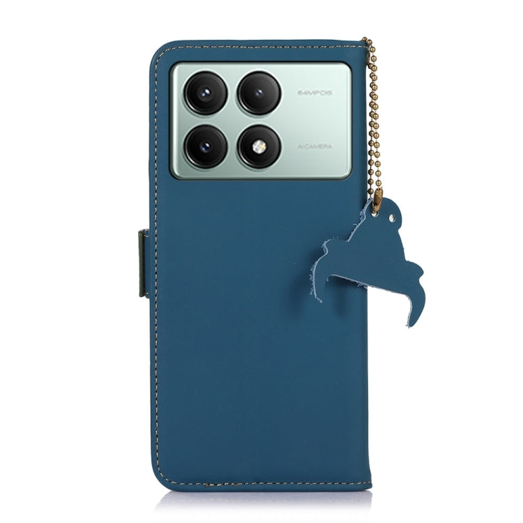 For Xiaomi Redmi K70E / Poco X6 Pro Genuine Leather Magnetic RFID Leather Phone Case(Blue) - K70E Cases by buy2fix | Online Shopping UK | buy2fix