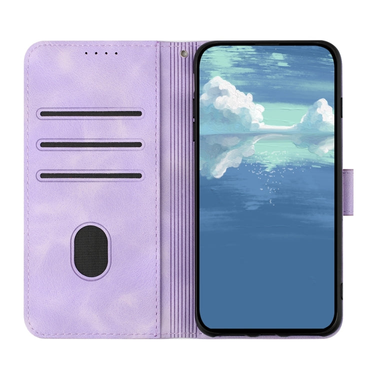 For iPhone 16 Line Pattern Skin Feel Leather Phone Case(Light Purple) - iPhone 16 Cases by buy2fix | Online Shopping UK | buy2fix