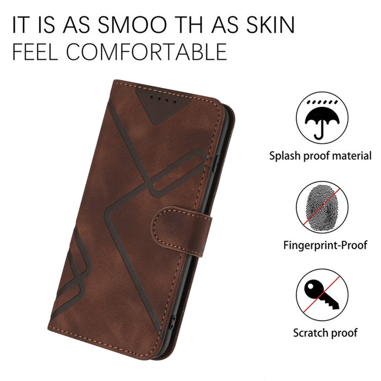 For OnePlus 11 Line Pattern Skin Feel Leather Phone Case(Coffee) - OnePlus Cases by buy2fix | Online Shopping UK | buy2fix