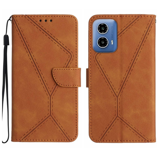 For Motorola Moto G34 5G Stitching Embossed Leather Phone Case(Brown) - Motorola Cases by buy2fix | Online Shopping UK | buy2fix
