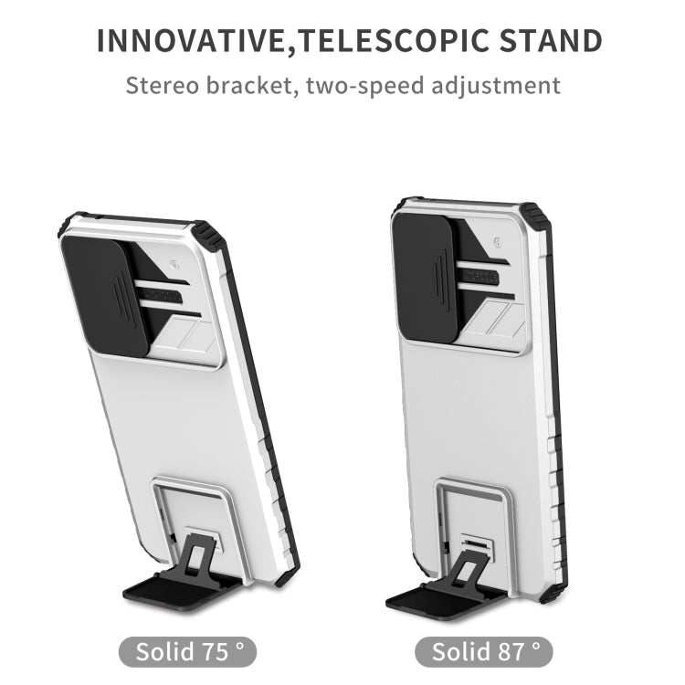 For Samsung Galaxy A34 5G Stereoscopic Holder Sliding Camshield Phone Case(White) - Galaxy Phone Cases by buy2fix | Online Shopping UK | buy2fix