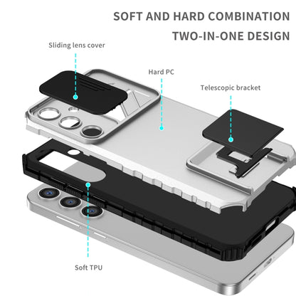 For Samsung Galaxy S24+ 5G Stereoscopic Holder Sliding Camshield Phone Case(White) - Galaxy S24+ 5G Cases by buy2fix | Online Shopping UK | buy2fix