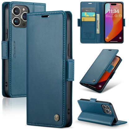 For iPhone 15 Pro CaseMe 023 Butterfly Buckle Litchi Texture RFID Anti-theft Leather Phone Case(Blue) - iPhone 15 Pro Cases by CaseMe | Online Shopping UK | buy2fix