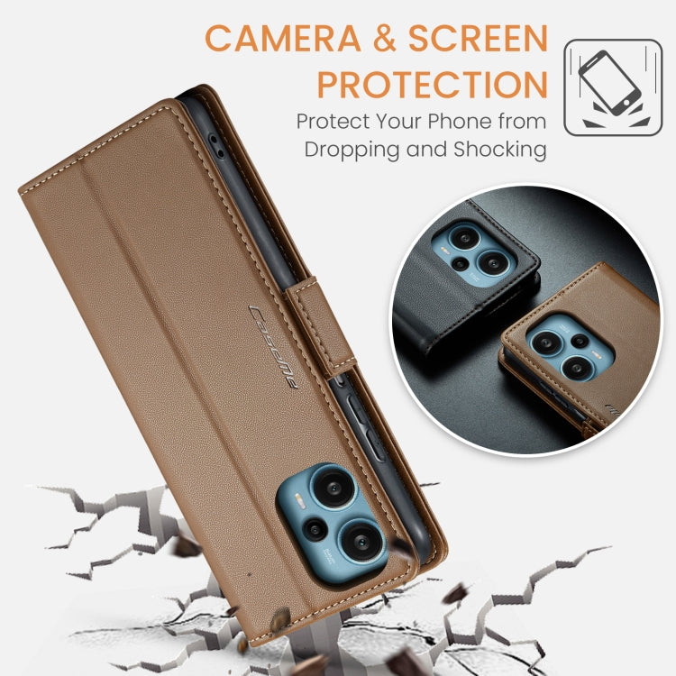 For Xiaomi Poco F5 5G/Redmi Note 12 Turbo 5G CaseMe 023 Butterfly Buckle Litchi Texture RFID Anti-theft Leather Phone Case(Brown) - Xiaomi Cases by CaseMe | Online Shopping UK | buy2fix