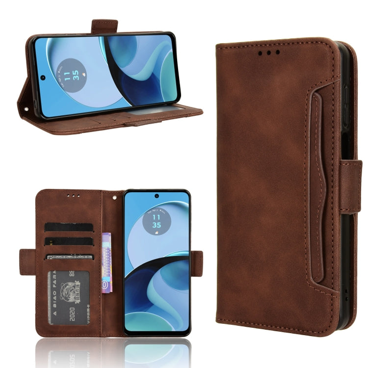 For Motorola Moto G14 4G Skin Feel Calf Texture Card Slots Leather Phone Case(Brown) - Motorola Cases by buy2fix | Online Shopping UK | buy2fix