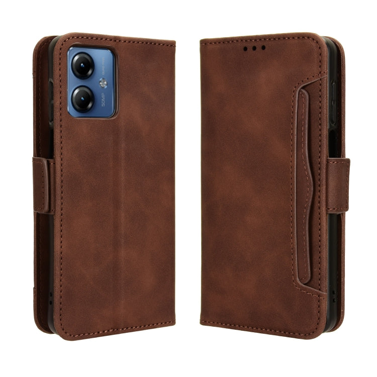 For Motorola Moto G14 4G Skin Feel Calf Texture Card Slots Leather Phone Case(Brown) - Motorola Cases by buy2fix | Online Shopping UK | buy2fix