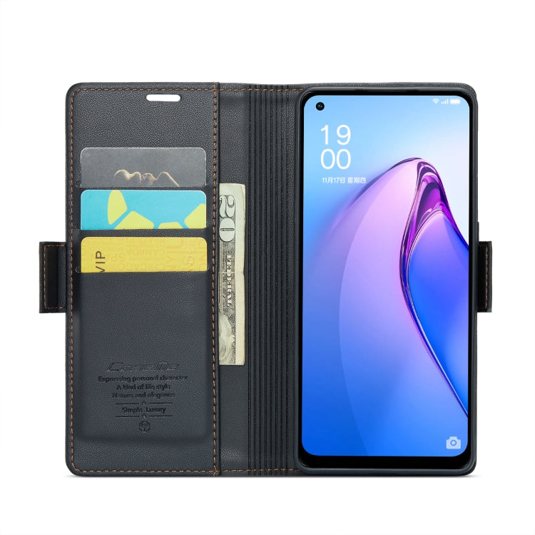 For OPPO Reno8 5G Global CaseMe 023 Butterfly Buckle Litchi Texture RFID Anti-theft Leather Phone Case(Black) - OPPO Cases by CaseMe | Online Shopping UK | buy2fix