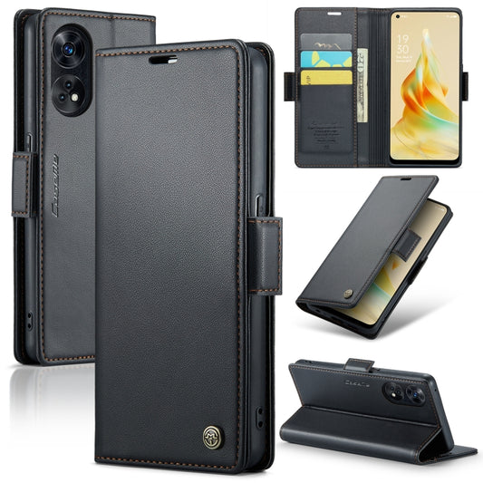 For OPPO Reno8 T 4G CaseMe 023 Butterfly Buckle Litchi Texture RFID Anti-theft Leather Phone Case(Black) - OPPO Cases by CaseMe | Online Shopping UK | buy2fix