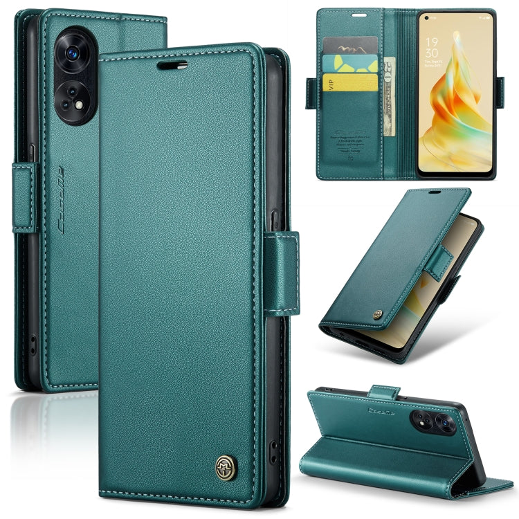 For OPPO Reno8 T 4G CaseMe 023 Butterfly Buckle Litchi Texture RFID Anti-theft Leather Phone Case(Pearly Blue) - OPPO Cases by CaseMe | Online Shopping UK | buy2fix