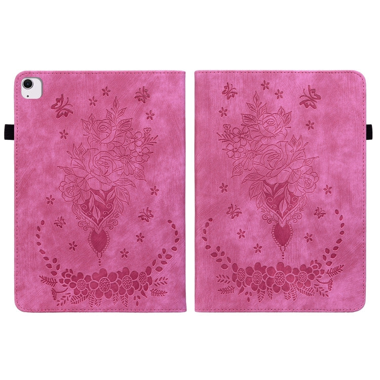 For iPad Air 11 2024 Butterfly Rose Embossed Leather Smart Tablet Case(Rose Red) - iPad Air 11 2024 Cases by buy2fix | Online Shopping UK | buy2fix